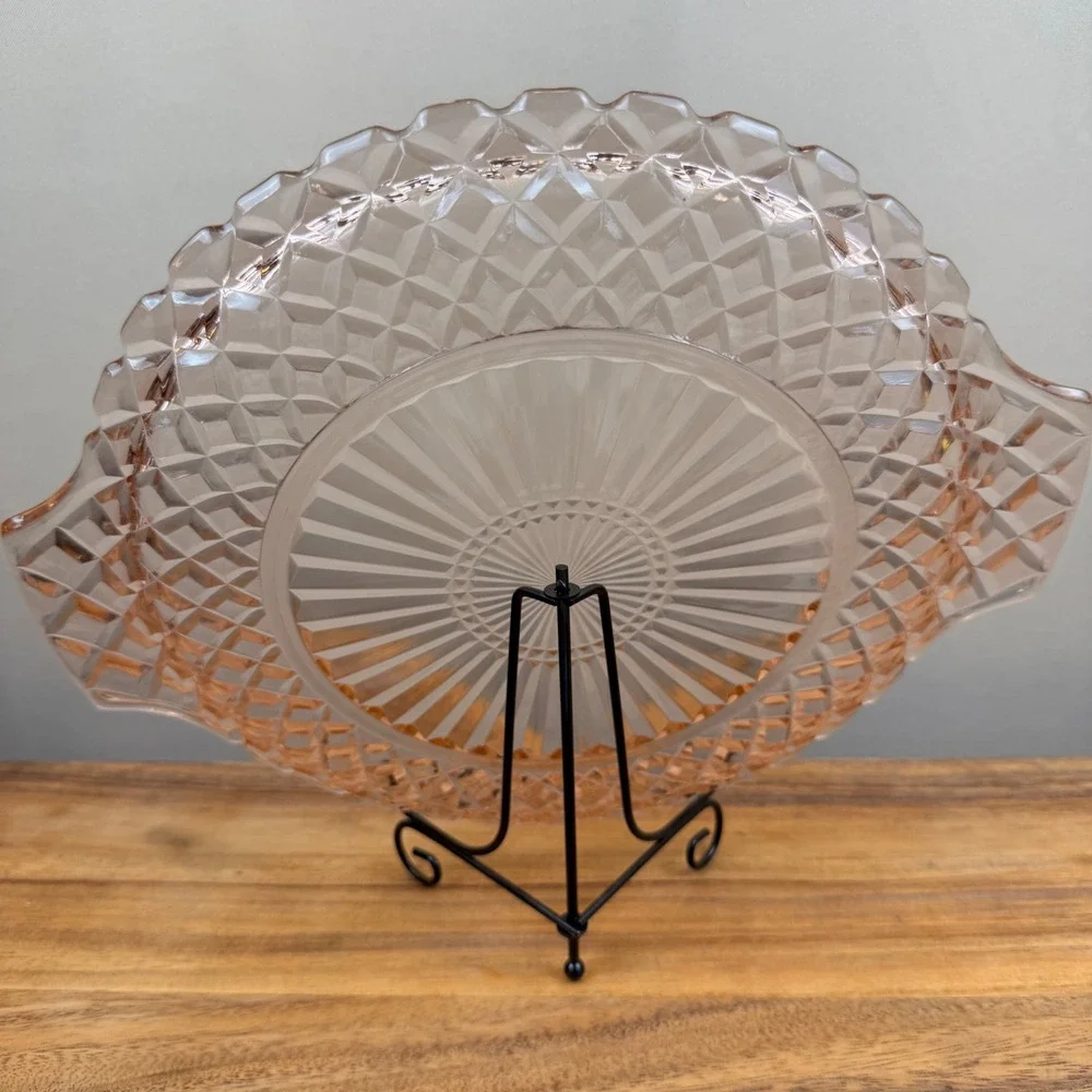 Anchor Hocking Waterford Pink Depression Glass Sandwich Plate Platter 12 inch